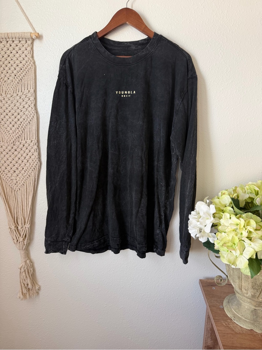 YoungLA M443 Black Washed Crewneck Sweatshirt and matching Joggers M430 - Picture 2 of 9